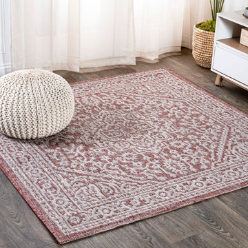 Sinjuri Medallion Textured Weave Indoor/outdoor Square Rug